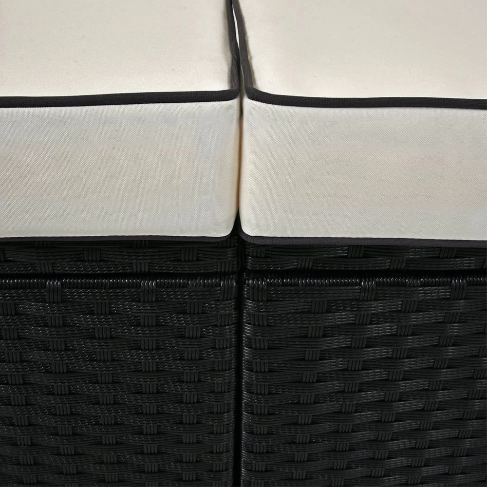 Polyrattan-Bank Schwarz/Creme 210x70x70cm + Sonnendach 7 Polyrattan-Bank Schwarz/Creme 210x70x70cm + Sonnendach – Bild 5