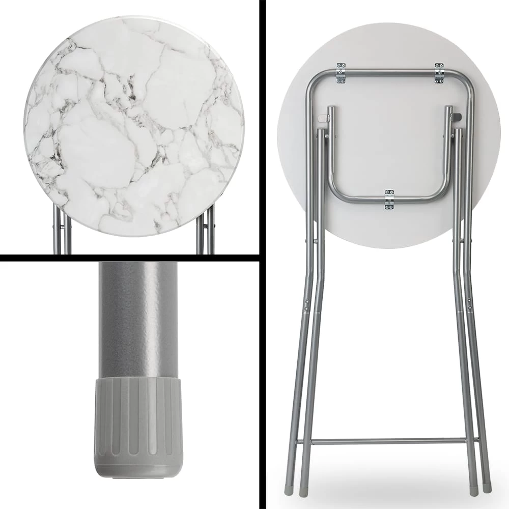 Stehtisch Weiß Marmoroptik Ø60cm Klappbar 7 Stehtisch Weiß Marmoroptik Ø60cm Klappbar – Bild 5