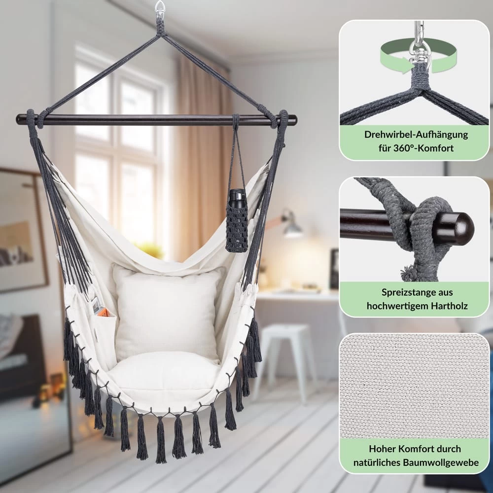 Hängesessel Creme 170x100x150cm 7 Hängesessel Creme 170x100x150cm – Bild 5