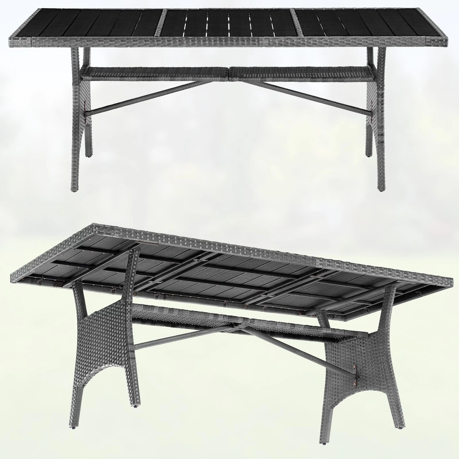 Polyrattan Gartentisch Takeo Grau 190x90x75cm WPC 6 Polyrattan Gartentisch Takeo Grau 190x90x75cm WPC – Bild 4
