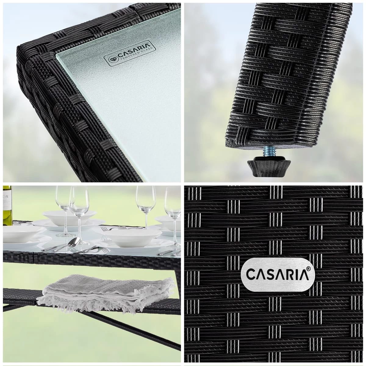 Polyrattan Gartentisch Takeo Schwarz 190x90x74cm Glas 6 Polyrattan Gartentisch Takeo Schwarz 190x90x74cm Glas – Bild 4