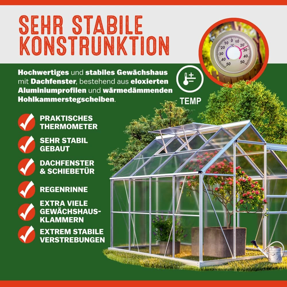 Alu Gewächshaus 250x190x195cm 2 Dachfenster 6 Alu Gewächshaus 250x190x195cm 2 Dachfenster – Bild 4