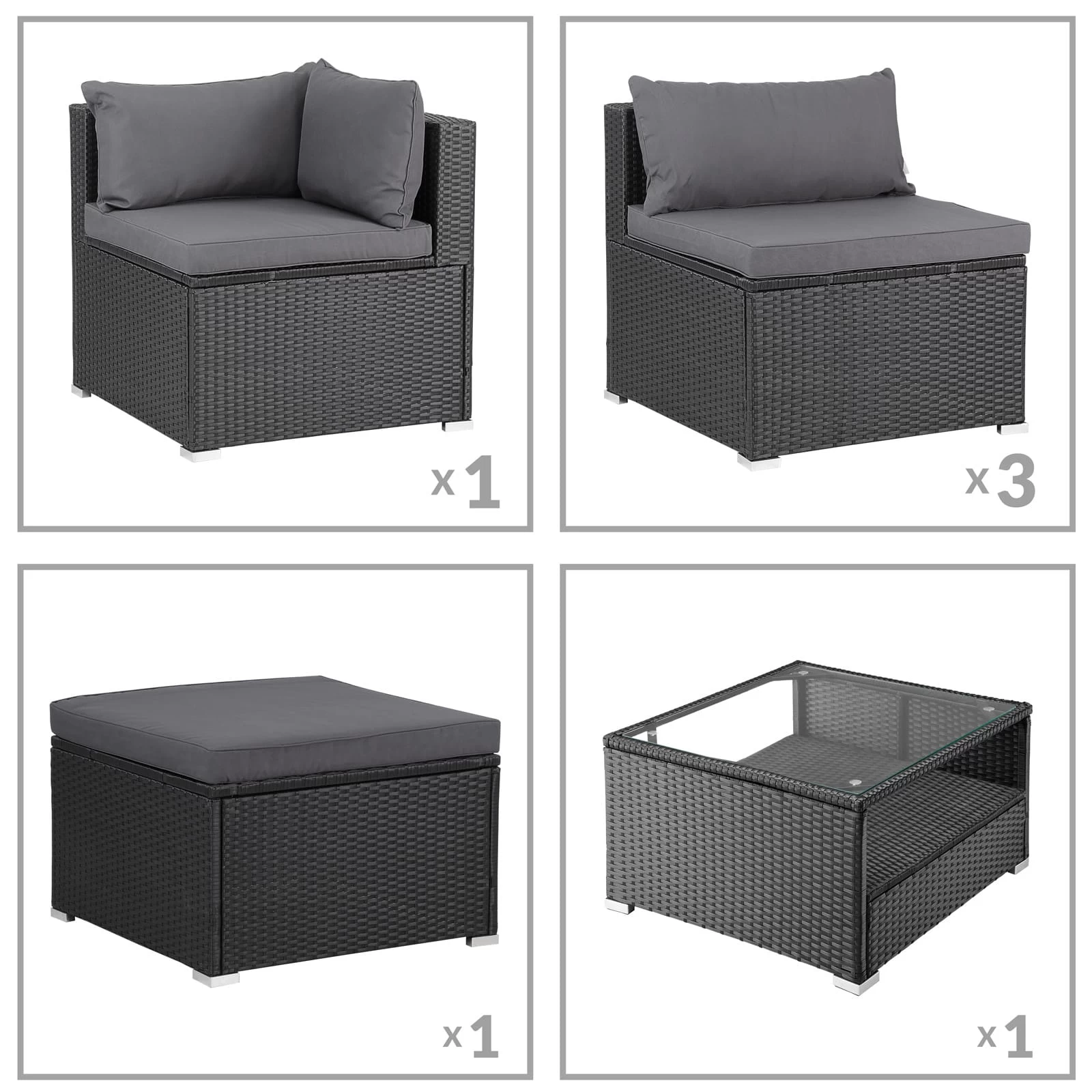 Polyrattan Ecklounge Schwarz/Anthrazit Dicke Rückenpolster 8 Polyrattan Ecklounge Schwarz/Anthrazit Dicke Rückenpolster – Bild 6