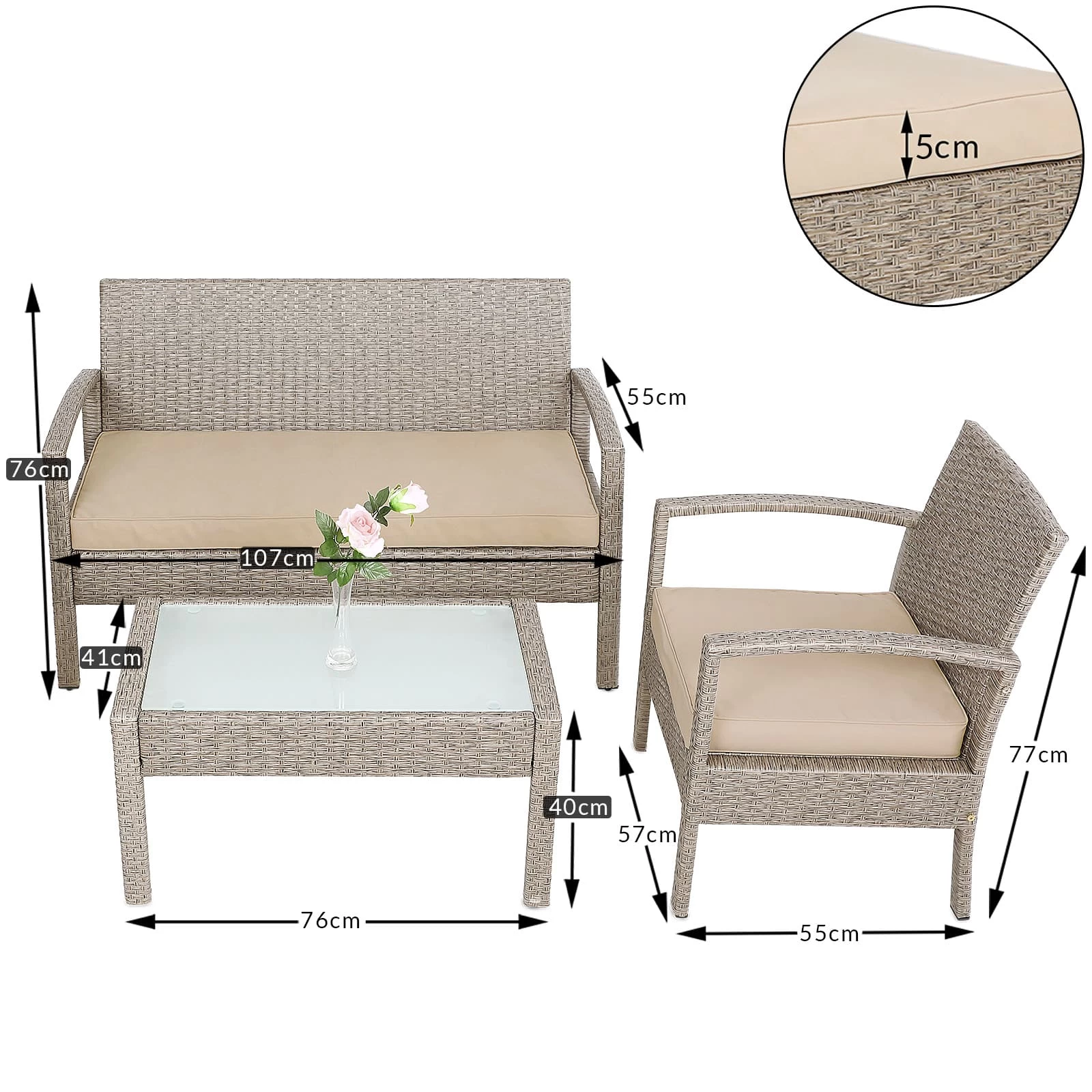 Polyrattan Garten-Sitzgruppe 4-tlg. Creme 13 Polyrattan Garten-Sitzgruppe 4-tlg. Creme – Bild 11