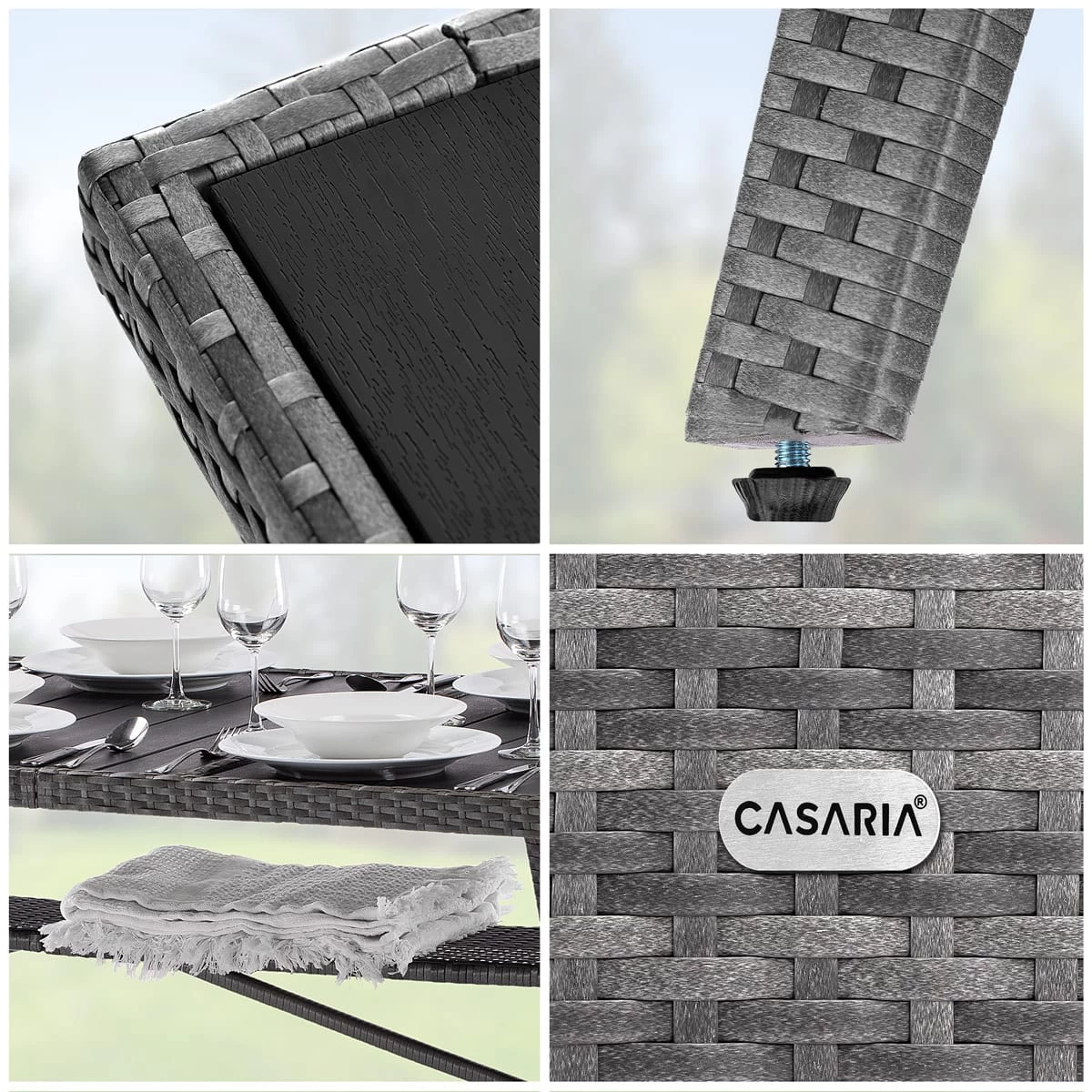 Polyrattan Gartentisch Takeo Grau 190x90x75cm WPC 5 Polyrattan Gartentisch Takeo Grau 190x90x75cm WPC – Bild 3