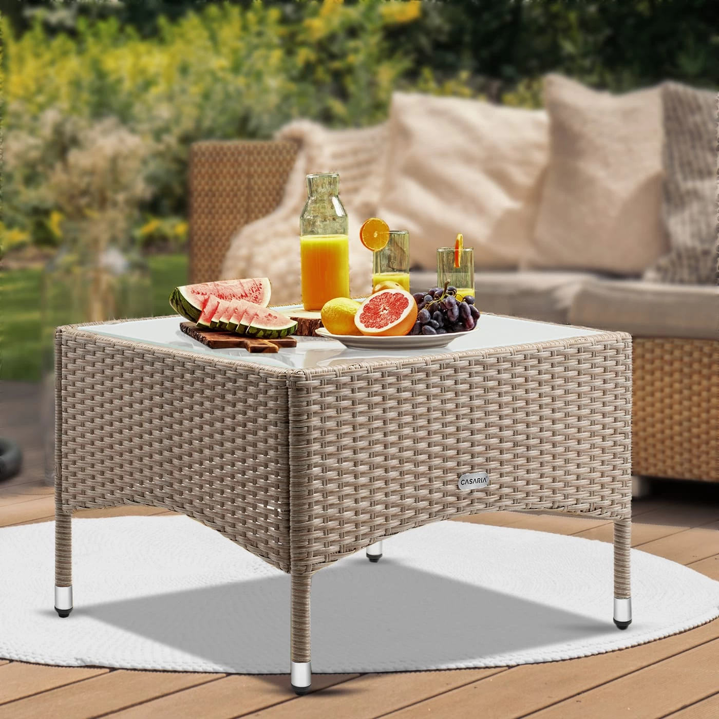 Polyrattan Beistelltisch Grau-Beige 58x58x42cm 7 Polyrattan Beistelltisch Grau-Beige 58x58x42cm – Bild 5