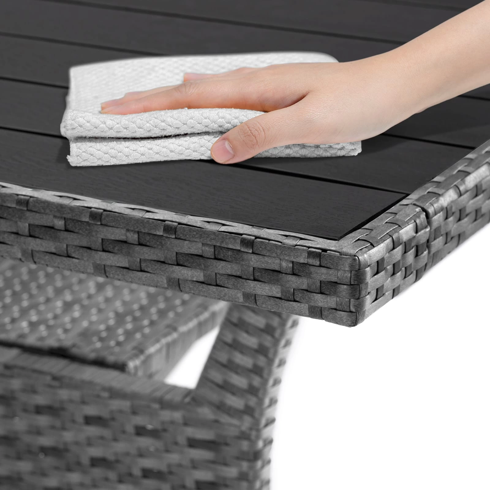 Polyrattan Gartentisch Takeo Grau 190x90x75cm WPC 11 Polyrattan Gartentisch Takeo Grau 190x90x75cm WPC – Bild 9