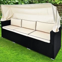 Polyrattan-Bank Schwarz/Creme 210x70x70cm + Sonnendach 14 Polyrattan-Bank Schwarz/Creme 210x70x70cm + Sonnendach -Gartenmöbel Und Dekoration Geschäft 2c85d580bda2f6f40910d65b4848076c de 991028d 9 1