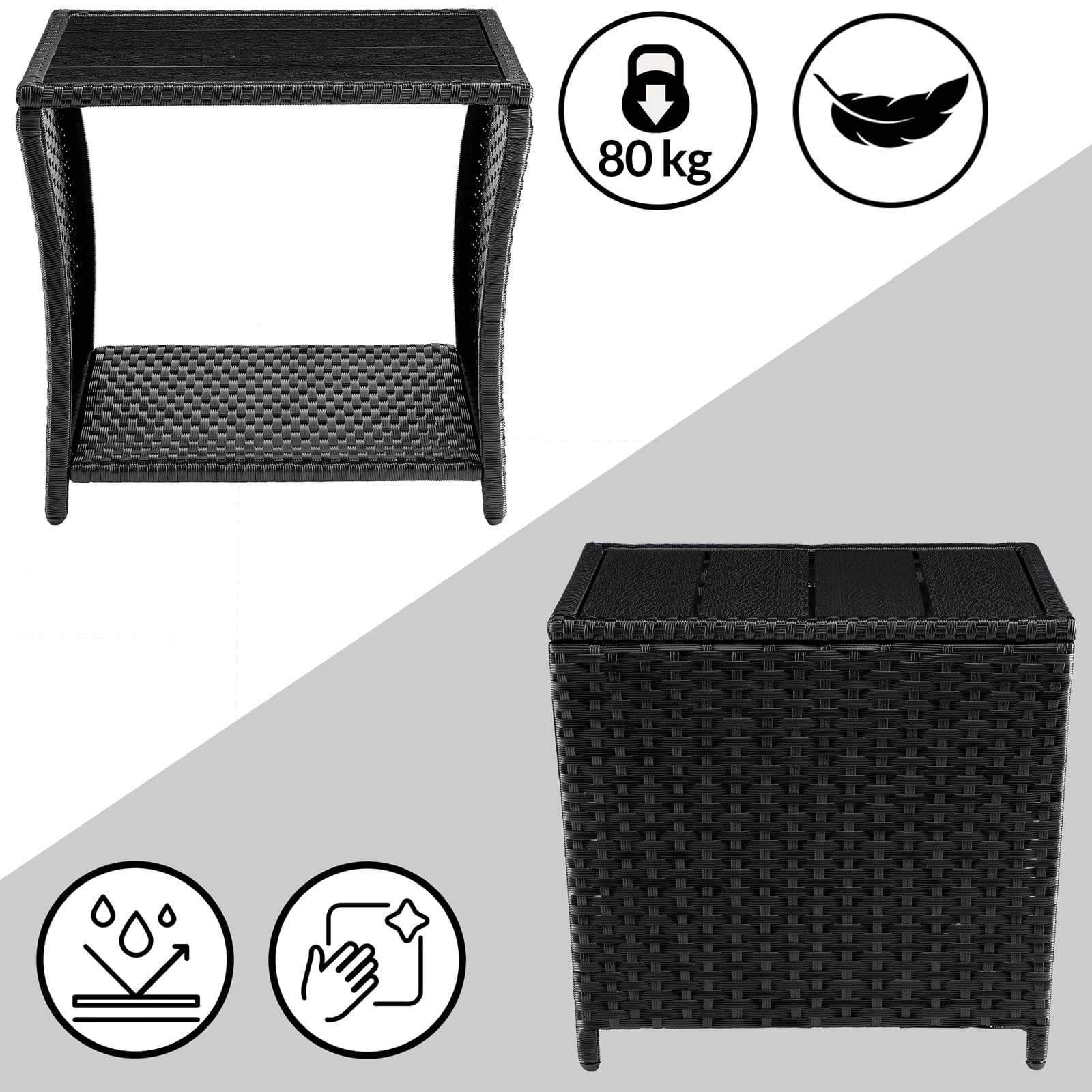 Polyrattan Beistelltisch Vedis Schwarz 45x45x40cm 6 Polyrattan Beistelltisch Vedis Schwarz 45x45x40cm – Bild 4