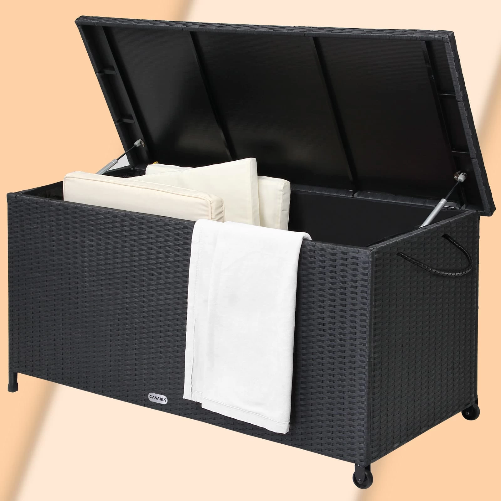Polyrattan Auflagenbox Schwarz 122x56x61cm Griffe 4 Polyrattan Auflagenbox Schwarz 122x56x61cm Griffe – Bild 2