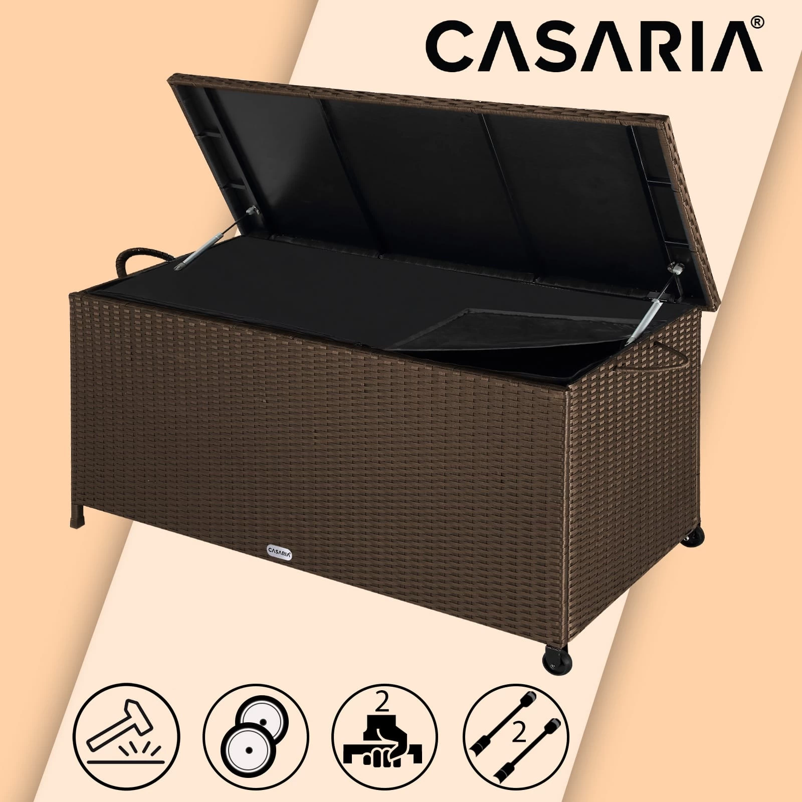 Polyrattan Auflagenbox Braun 122x56x61cm Rollen 14 Polyrattan Auflagenbox Braun 122x56x61cm Rollen – Bild 12