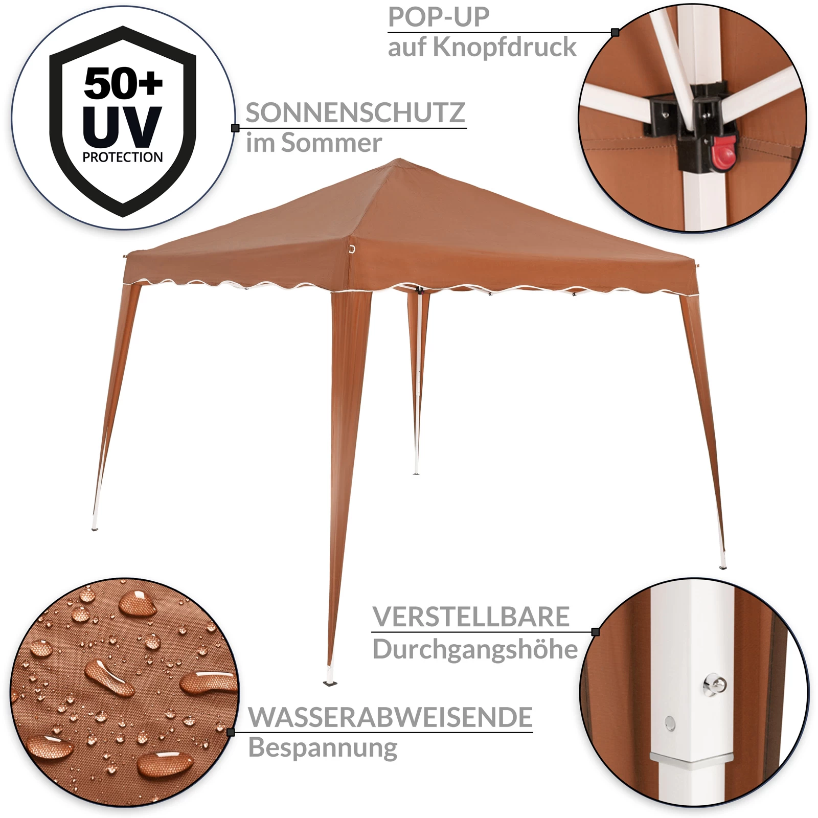 Faltpavillon Capri - Popup Hellbraun 3x3m 8 Faltpavillon Capri - Popup Hellbraun 3x3m – Bild 6