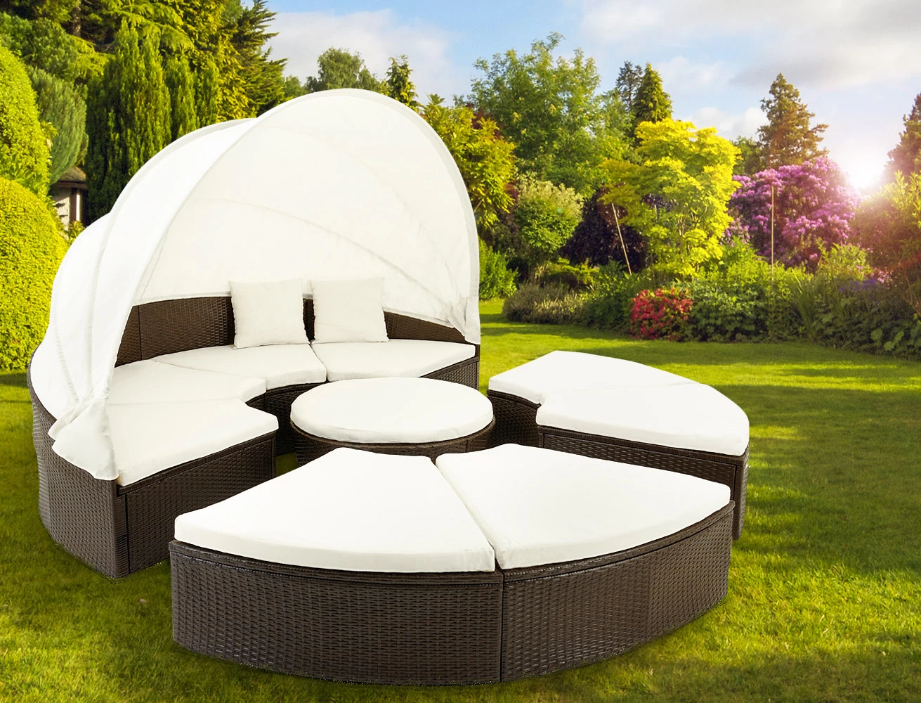 Polyrattan Sonneninsel Braun/Creme Ø230cm 5 Polyrattan Sonneninsel Braun/Creme Ø230cm – Bild 3