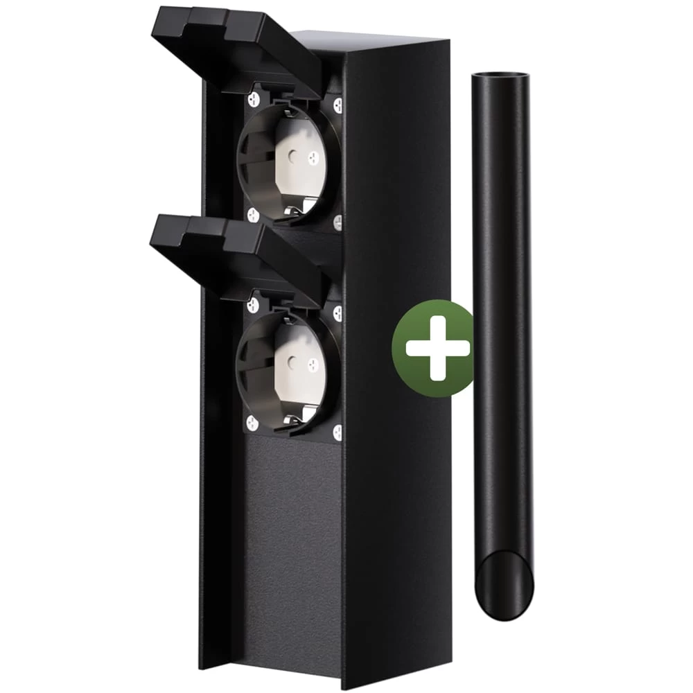 Gartensteckdose Schwarz 2er-Stecker 23x7x7cm 3 Gartensteckdose Schwarz 2er-Stecker 23x7x7cm