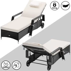 Polyrattan Sonnenliege Schwarz/Creme 193x90x43cm -Gartenmöbel Und Dekoration Geschäft 42446390942e79ea3d6a2ccfd218c735 de 995627d 16 1