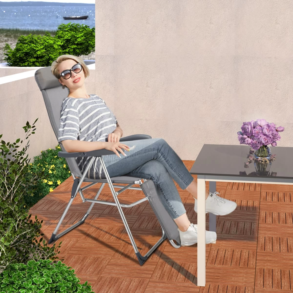 Gartenstuhl Hochlehner 2er-Set Anthrazit Alu 4 Gartenstuhl Hochlehner 2er-Set Anthrazit Alu – Bild 2