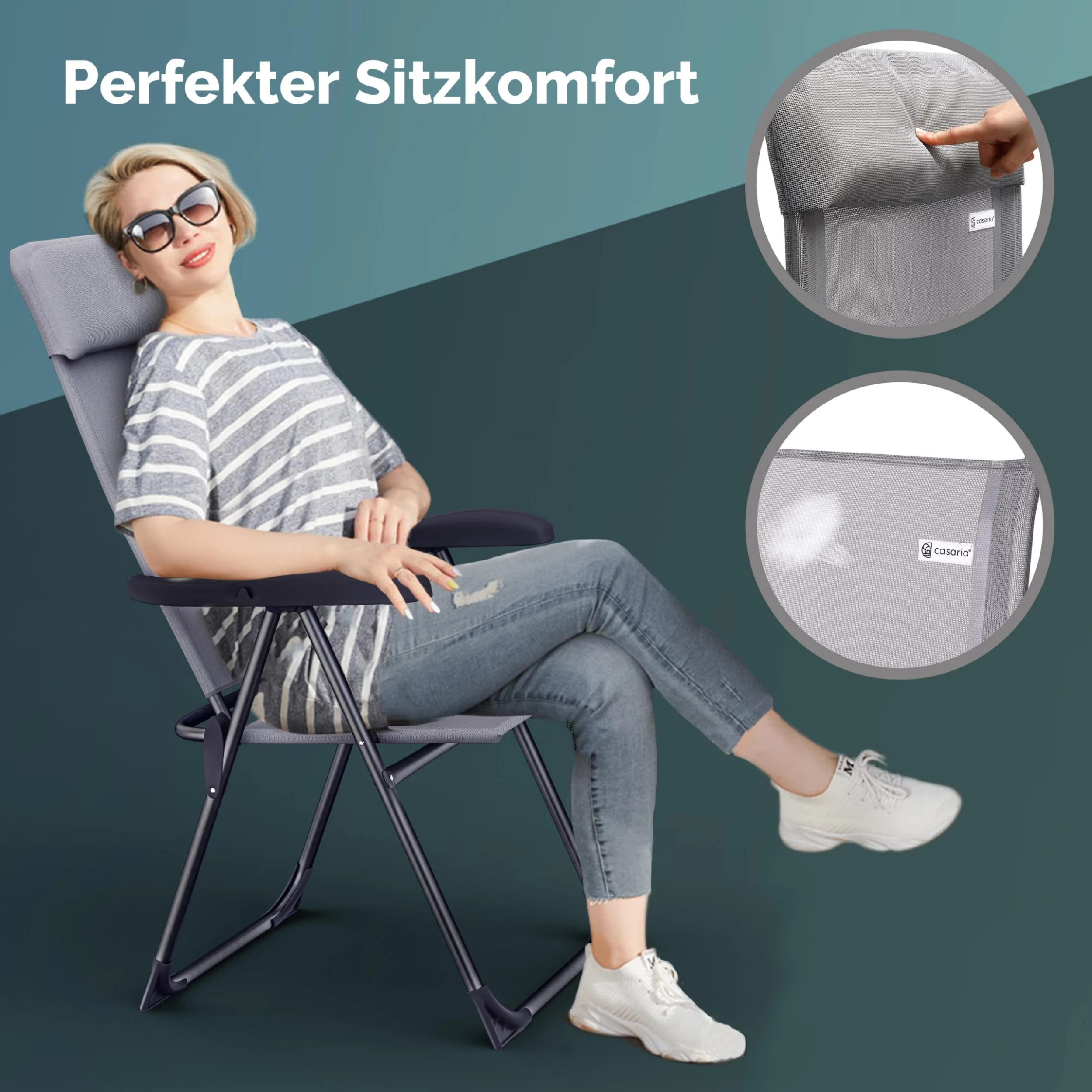 Gartenstuhl 4er-Set Grau Alu Klappbar 4 Gartenstuhl 4er-Set Grau Alu Klappbar – Bild 2