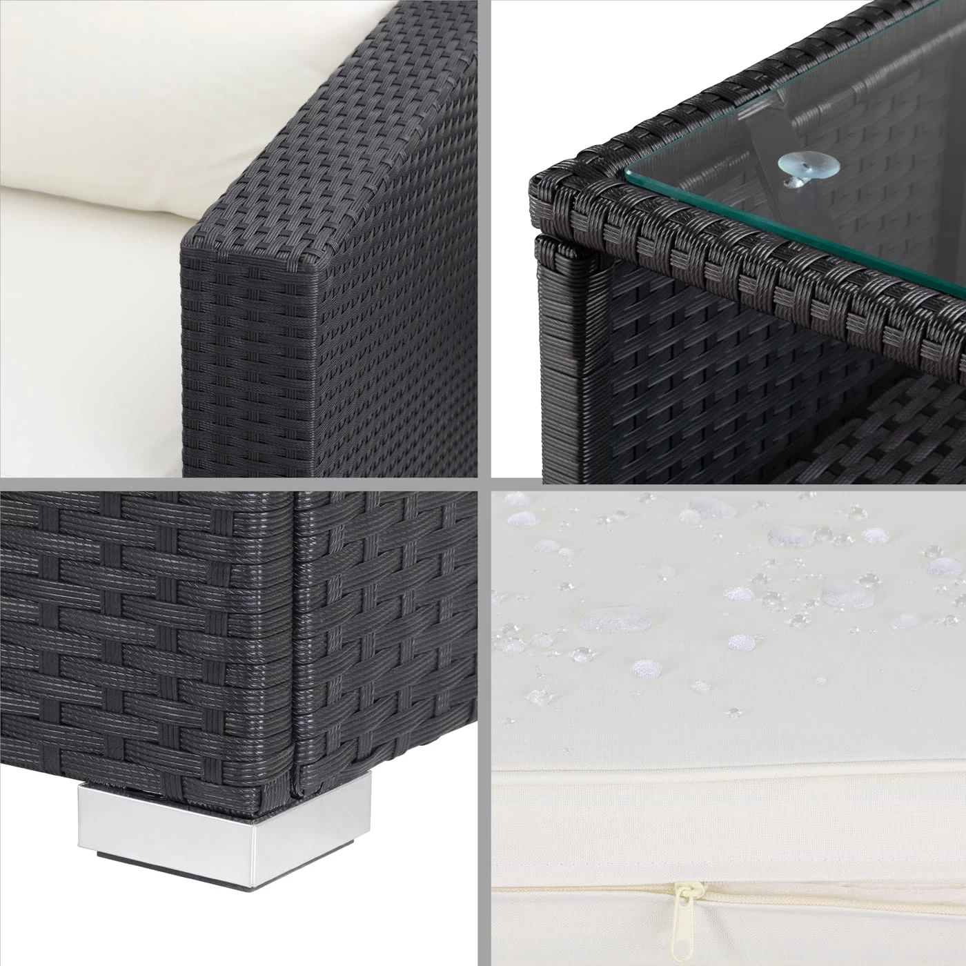 Polyrattan Ecklounge XXL Schwarz/Creme Inkl. Kissen 8 Polyrattan Ecklounge XXL Schwarz/Creme Inkl. Kissen – Bild 6