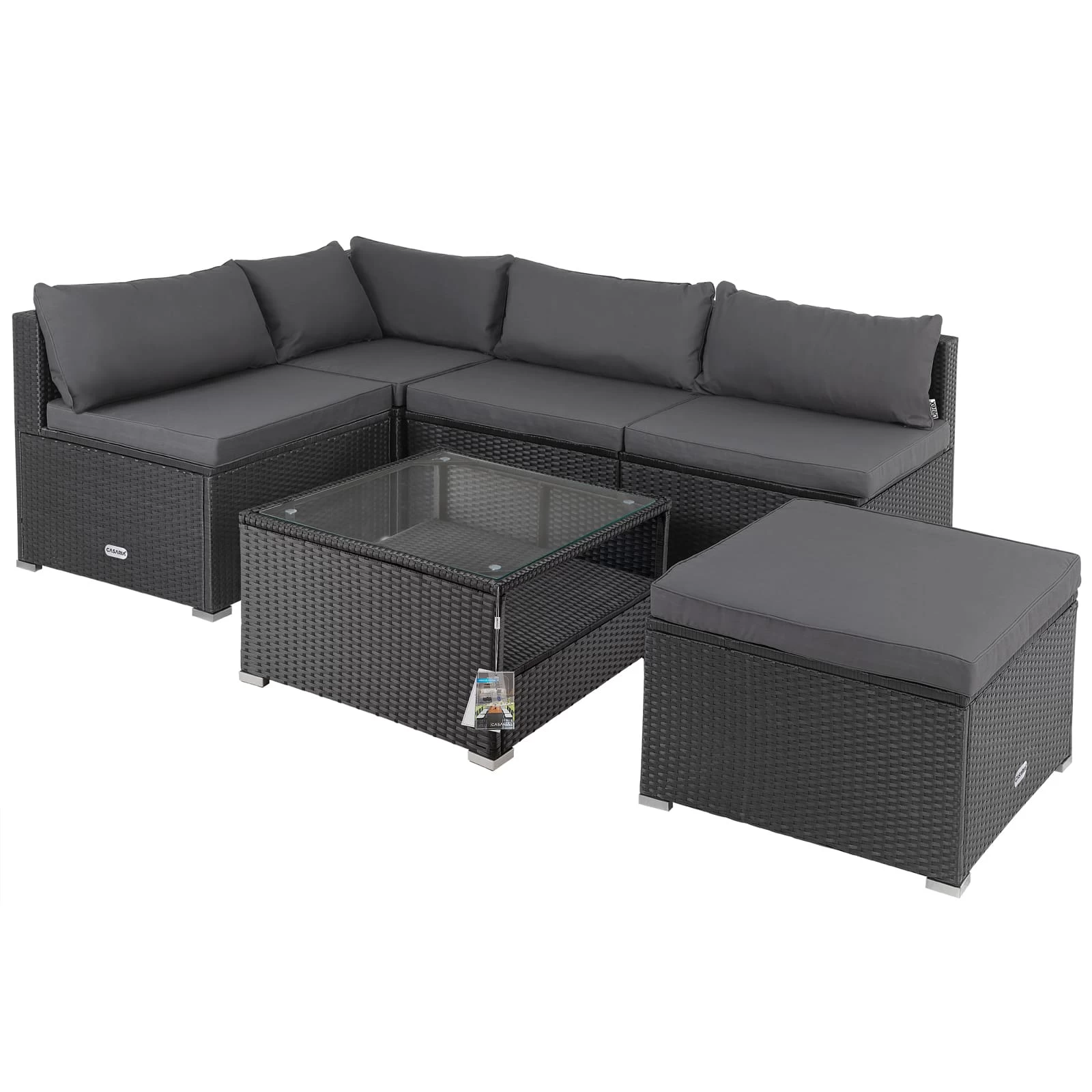 Polyrattan Ecklounge Schwarz/Anthrazit Dicke Rückenpolster 3 Polyrattan Ecklounge Schwarz/Anthrazit Dicke Rückenpolster