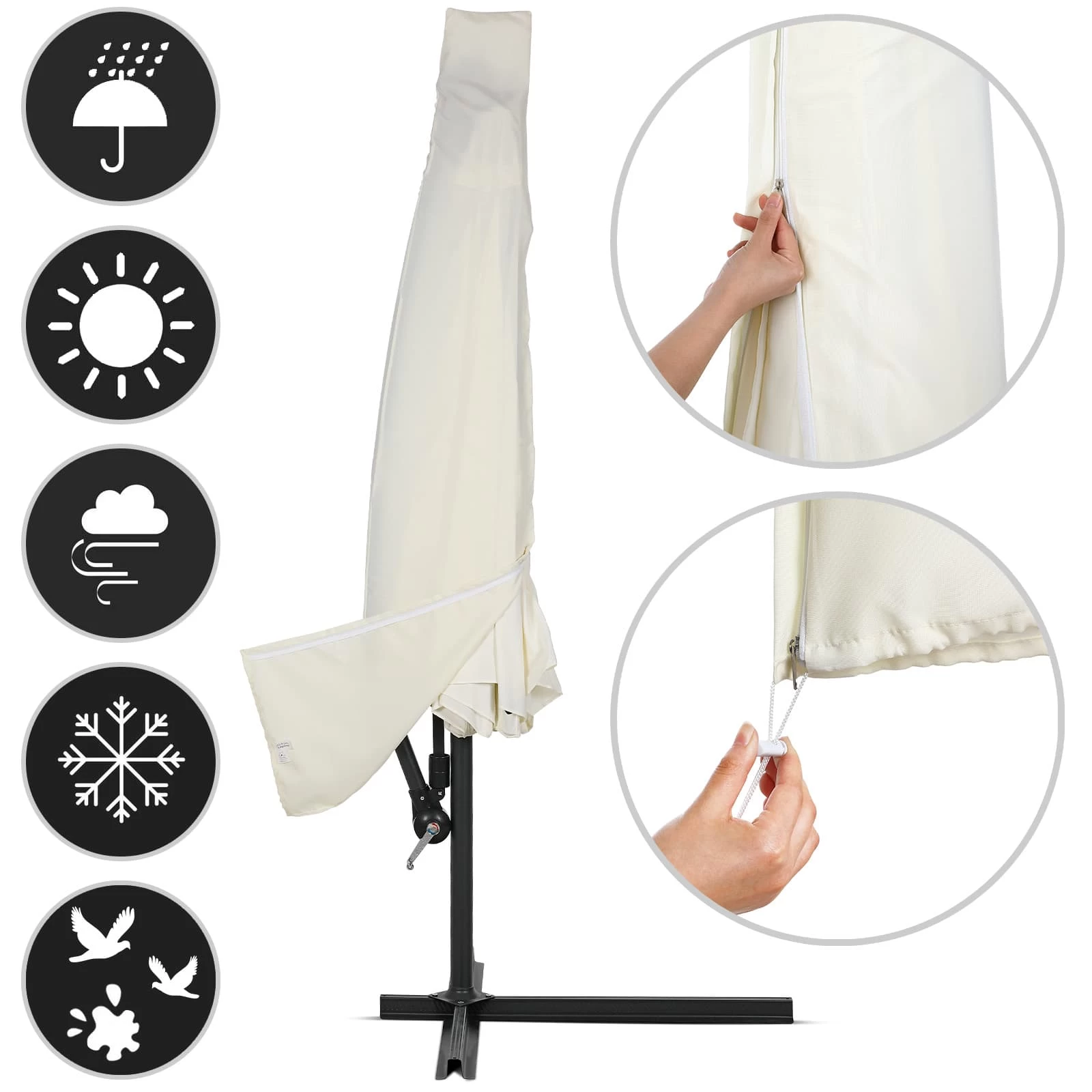 Ampelschirm Creme Alu Ø300cm UV-Schutz 50+ + Abdeckung 4 Ampelschirm Creme Alu Ø300cm UV-Schutz 50+ + Abdeckung – Bild 2