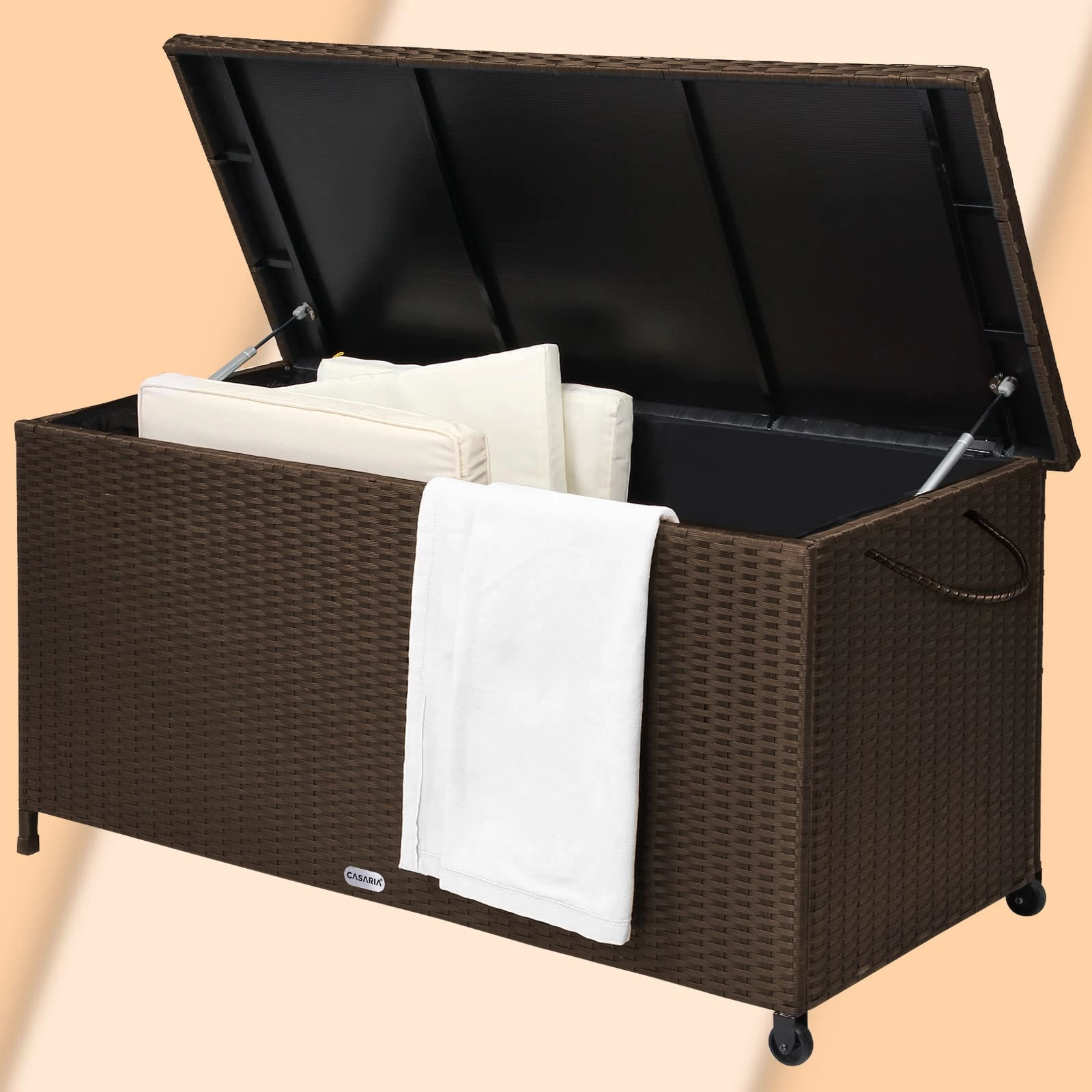 Polyrattan Auflagenbox Braun 122x56x61cm Rollen 17 Polyrattan Auflagenbox Braun 122x56x61cm Rollen – Bild 15