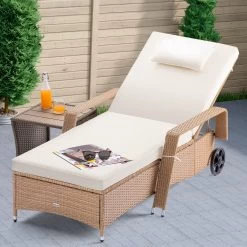 Polyrattan Sonnenliege Creme/Creme 193x90x43cm -Gartenmöbel Und Dekoration Geschäft 59b566ce604735995caba5b5288d447b de 995629d 12 1