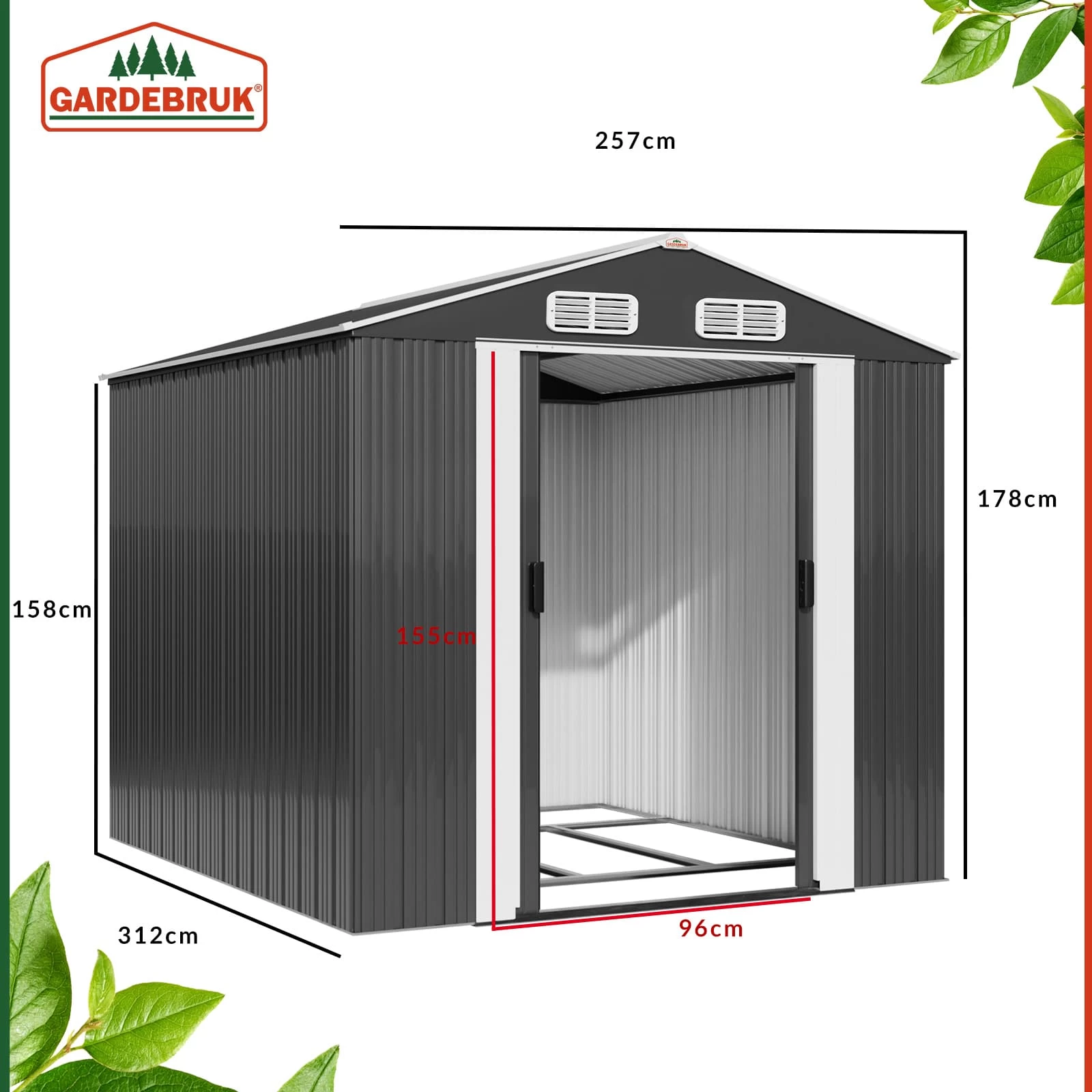 Geräteschuppen Anthrazit Metall 312x257x177,5cm 7 Geräteschuppen Anthrazit Metall 312x257x177,5cm – Bild 5