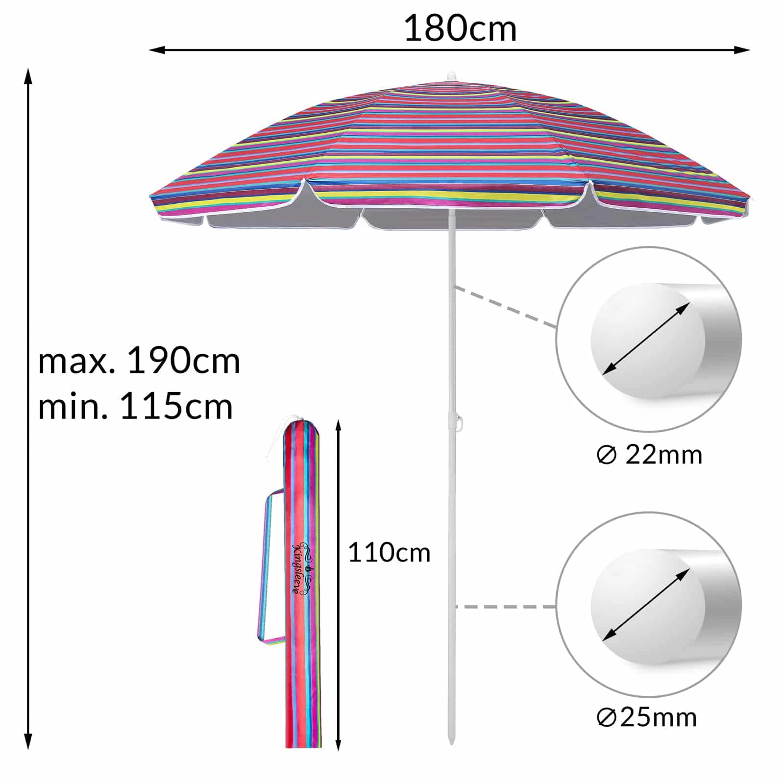 Sonnenschirm Cyprus Bunt 180cm Neigefunktion 5 Sonnenschirm Cyprus Bunt 180cm Neigefunktion – Bild 3