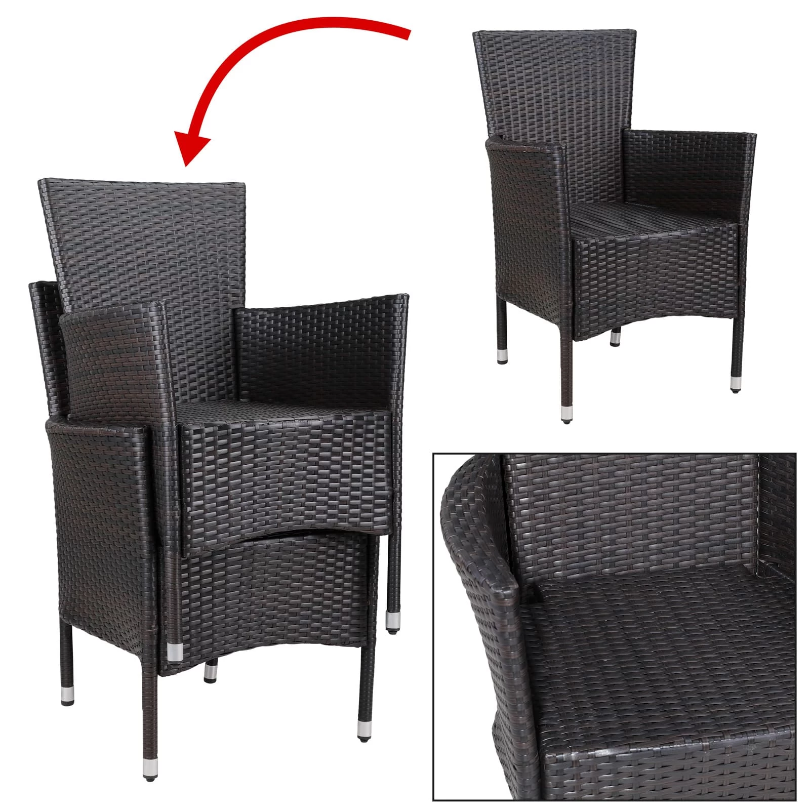 Polyrattan Gartenstuhl 4er-Set Braun/Creme Stapelbar 9 Polyrattan Gartenstuhl 4er-Set Braun/Creme Stapelbar – Bild 7