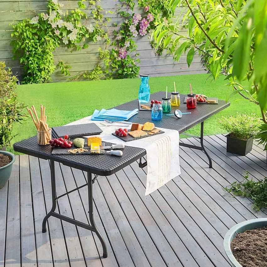 Gartentisch Schwarz Rattan-Look 180x75x73cm Klappbar 9 Gartentisch Schwarz Rattan-Look 180x75x73cm Klappbar – Bild 7