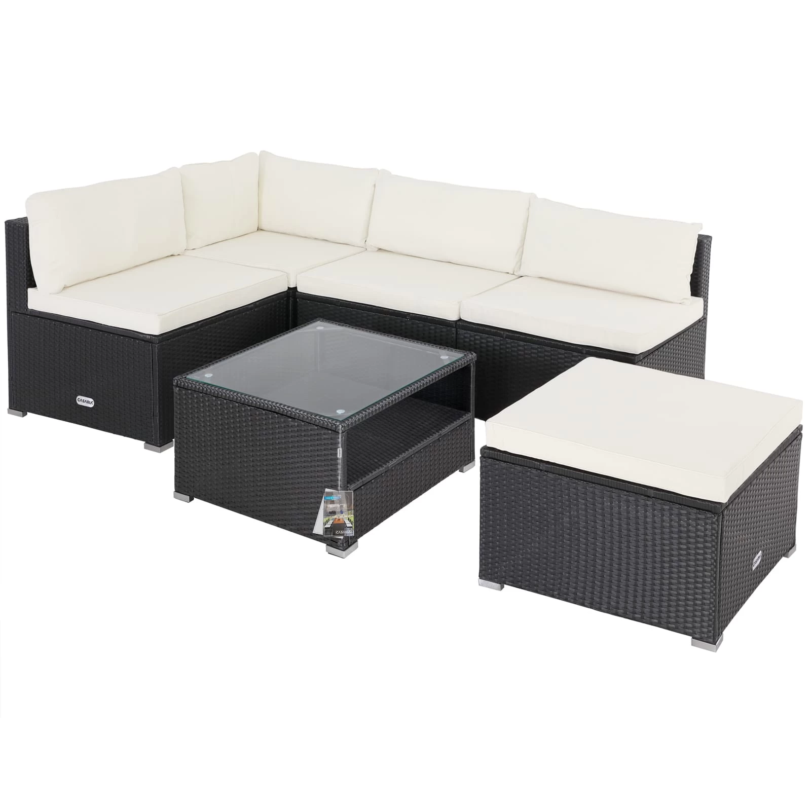 Polyrattan Ecklounge Schwarz/Creme Dicke Rückenpolster 3 Polyrattan Ecklounge Schwarz/Creme Dicke Rückenpolster