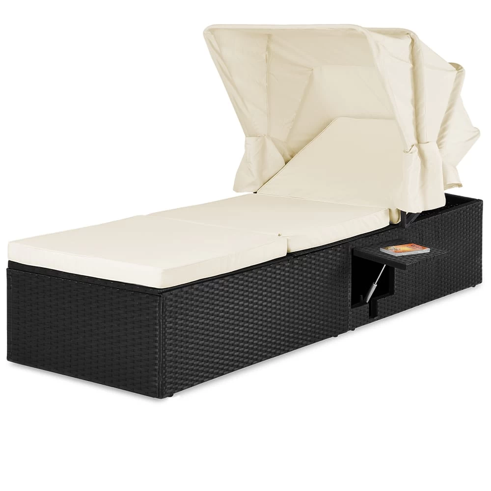 Polyrattan Sonnenliege Schwarz/Creme 195x60x39/145cm 3 Polyrattan Sonnenliege Schwarz/Creme 195x60x39/145cm