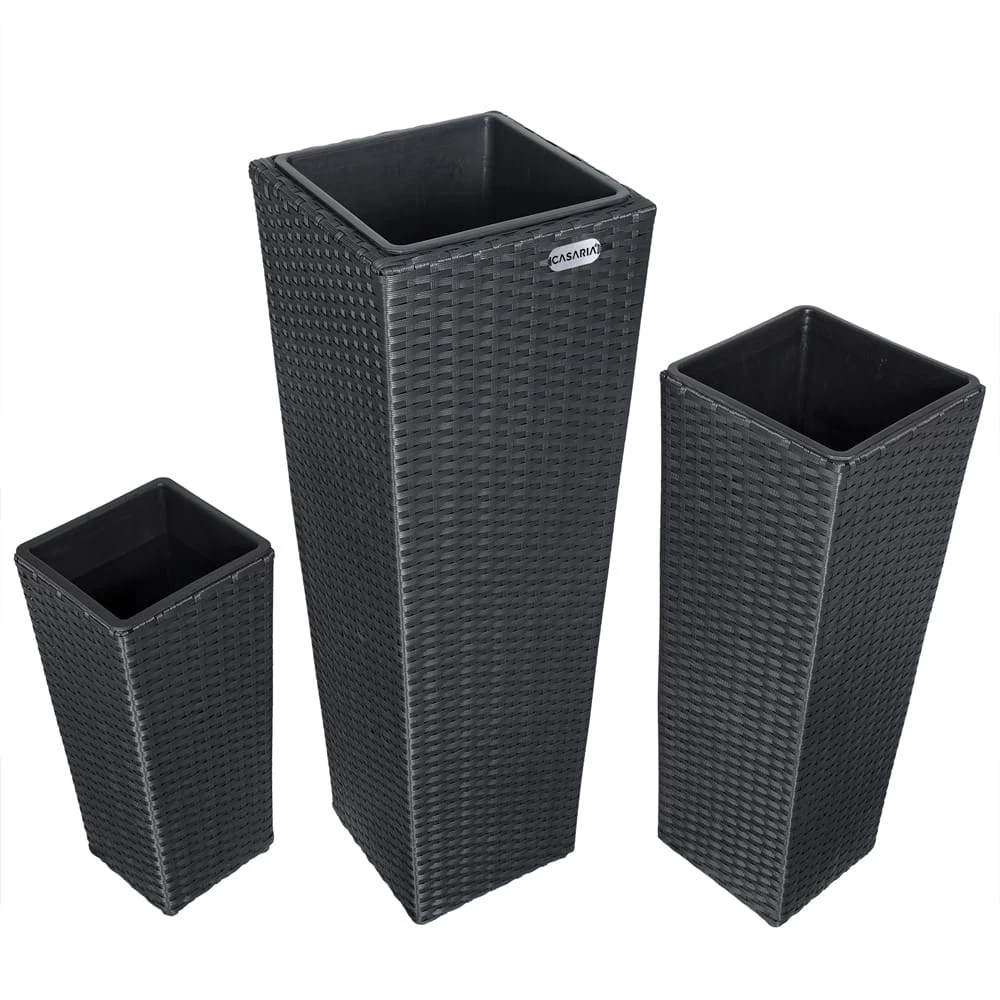 Polyrattan Blumentopf 3er-Set Schwarz 10 Polyrattan Blumentopf 3er-Set Schwarz – Bild 8
