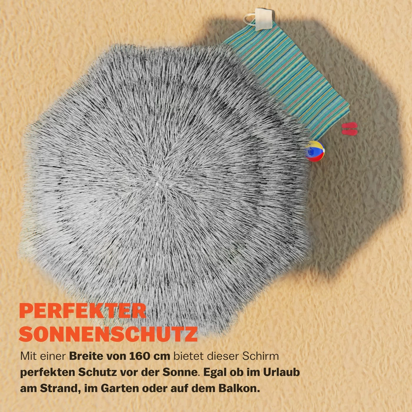 Sonnenschirm Hawaii Hellgrau Ø160cm UV-Schutz 30+ 5 Sonnenschirm Hawaii Hellgrau Ø160cm UV-Schutz 30+ – Bild 3