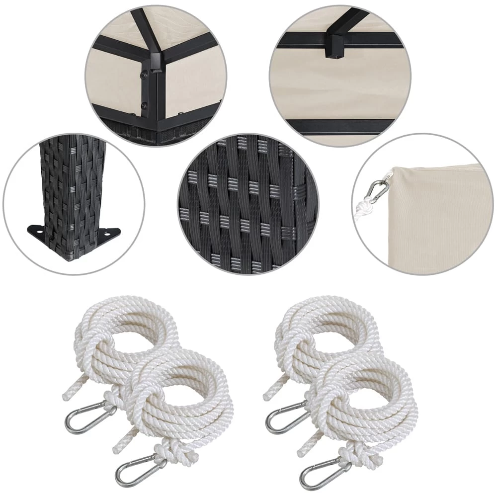 Polyrattan Pavillon Schwarz/Creme 3x3m 9 Polyrattan Pavillon Schwarz/Creme 3x3m – Bild 7