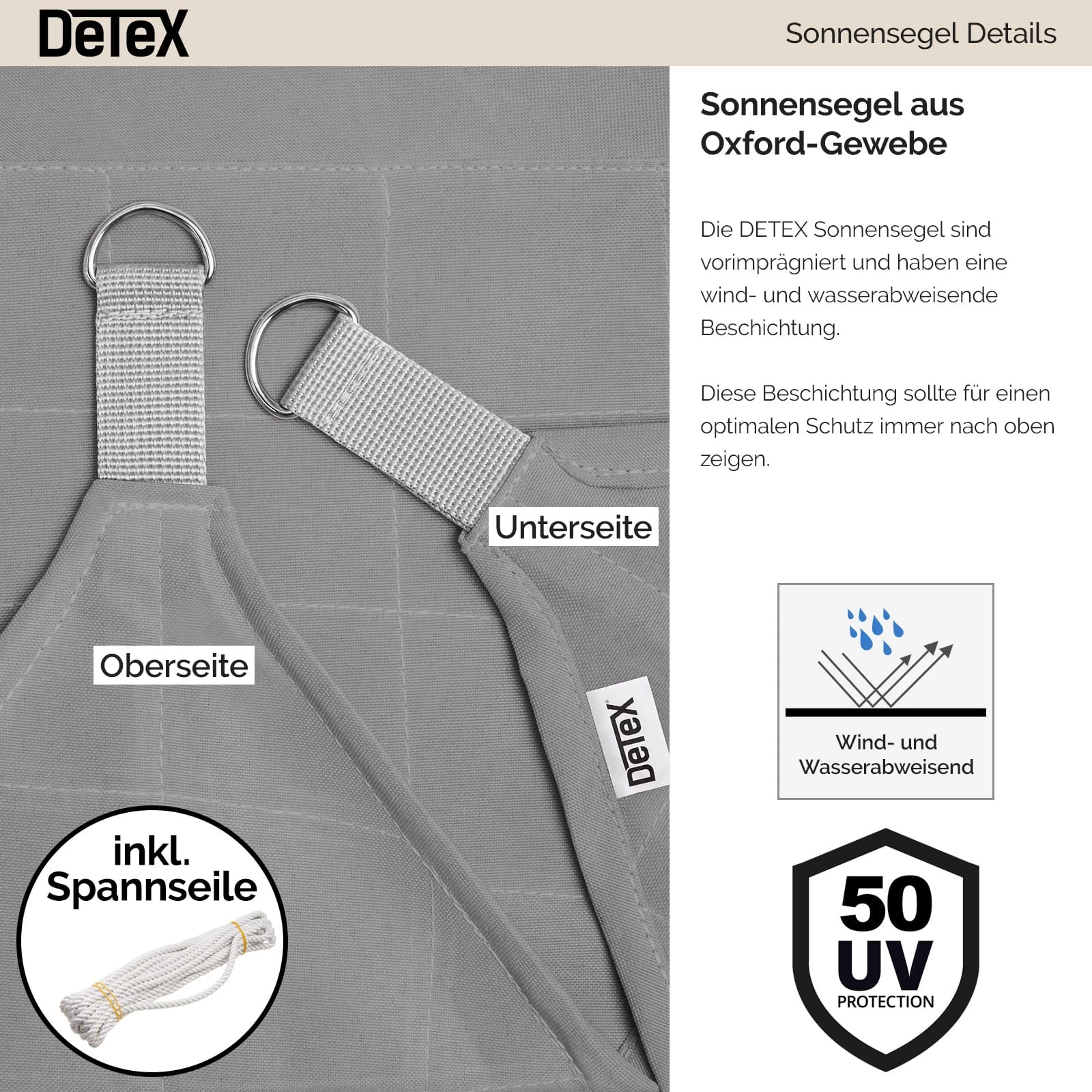 Sonnensegel Oxford Dreieck Sand 5x5x5m 12 Sonnensegel Oxford Dreieck Sand 5x5x5m – Bild 10