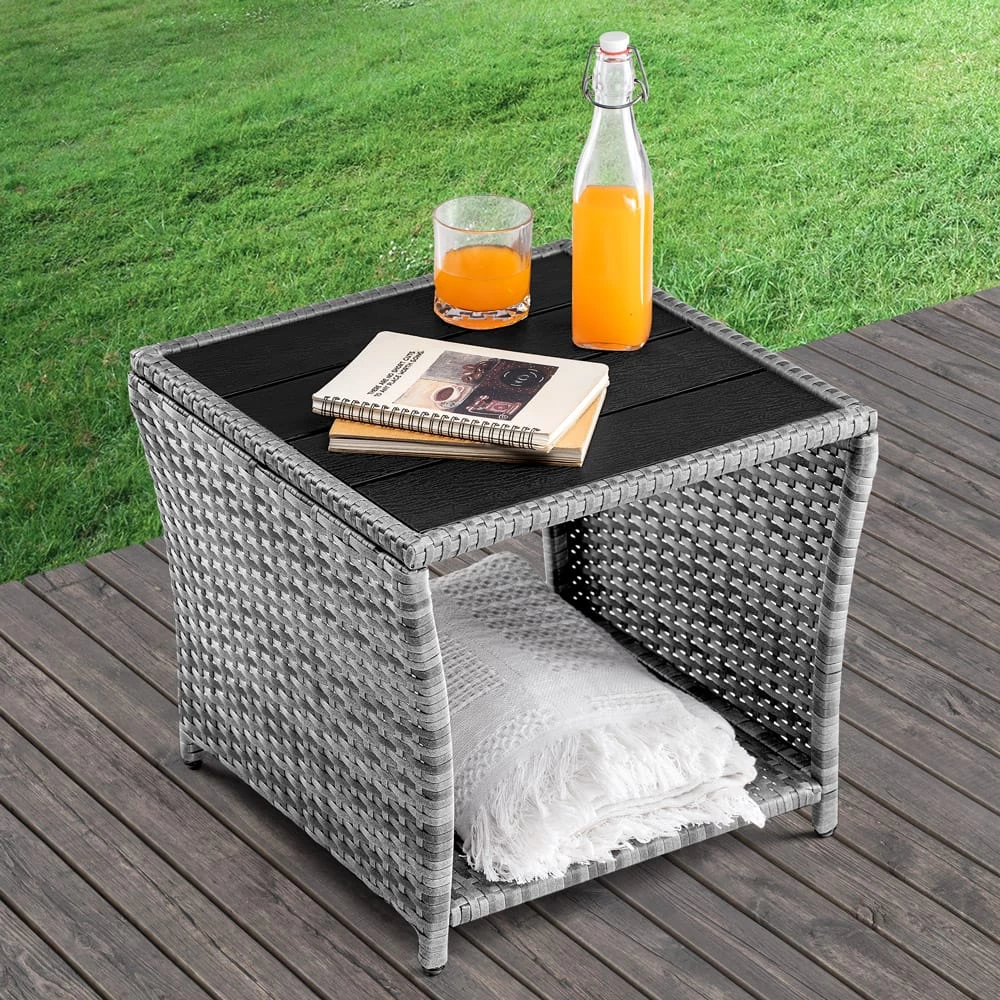 Polyrattan Beistelltisch Vedis Grau 45x45x40cm 6 Polyrattan Beistelltisch Vedis Grau 45x45x40cm – Bild 4