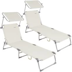 Sonnenliege Ibiza 2er-Set Creme Alu Mit Sonnendach