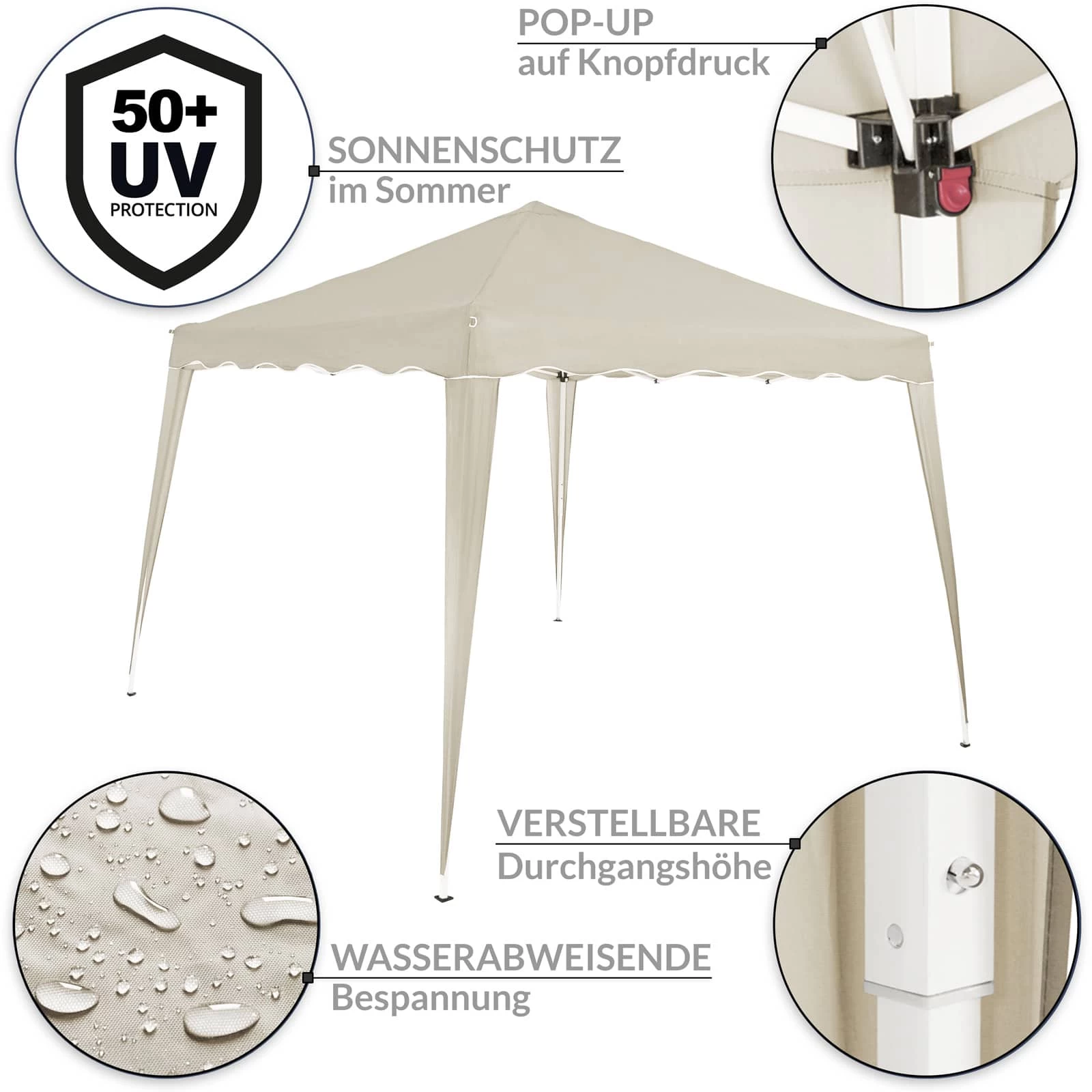 Faltpavillon Capri - Popup Beige 3x3m 4 Faltpavillon Capri - Popup Beige 3x3m – Bild 2