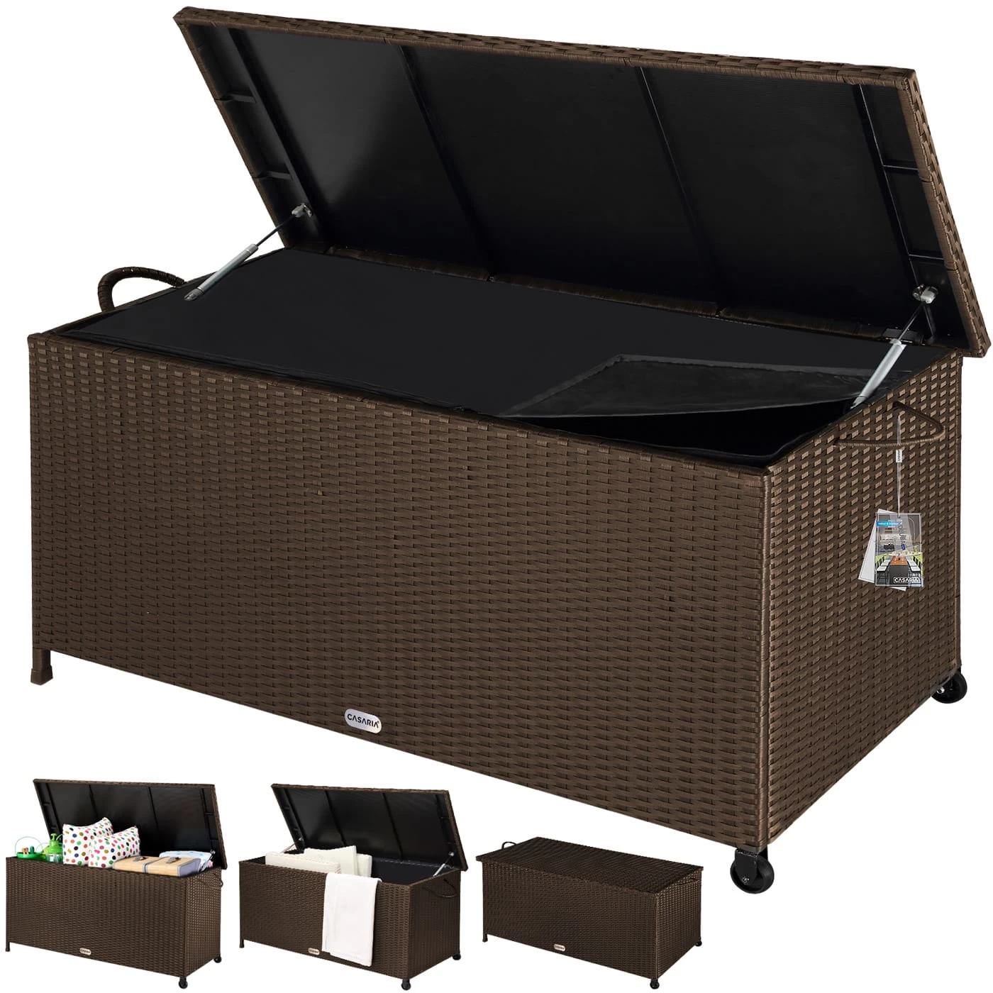 Polyrattan Auflagenbox Braun 122x56x61cm Rollen 5 Polyrattan Auflagenbox Braun 122x56x61cm Rollen – Bild 3