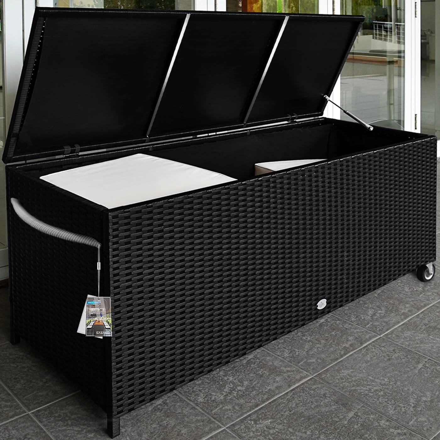 Polyrattan-Auflagenbox Schwarz 117,5x55x64,5cm Mit Rollen 14 Polyrattan-Auflagenbox Schwarz 117,5x55x64,5cm Mit Rollen – Bild 12