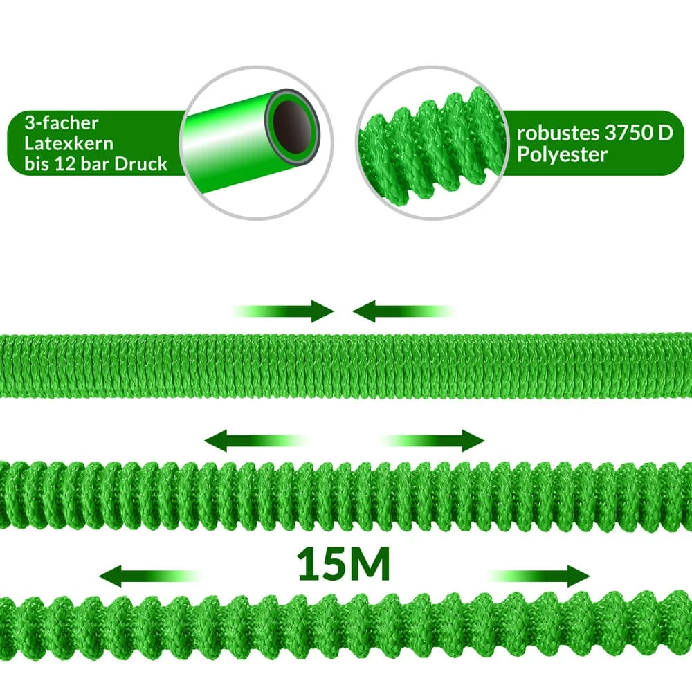 Gartenschlauch Grün 15m Flexibel 7 Gartenschlauch Grün 15m Flexibel – Bild 5