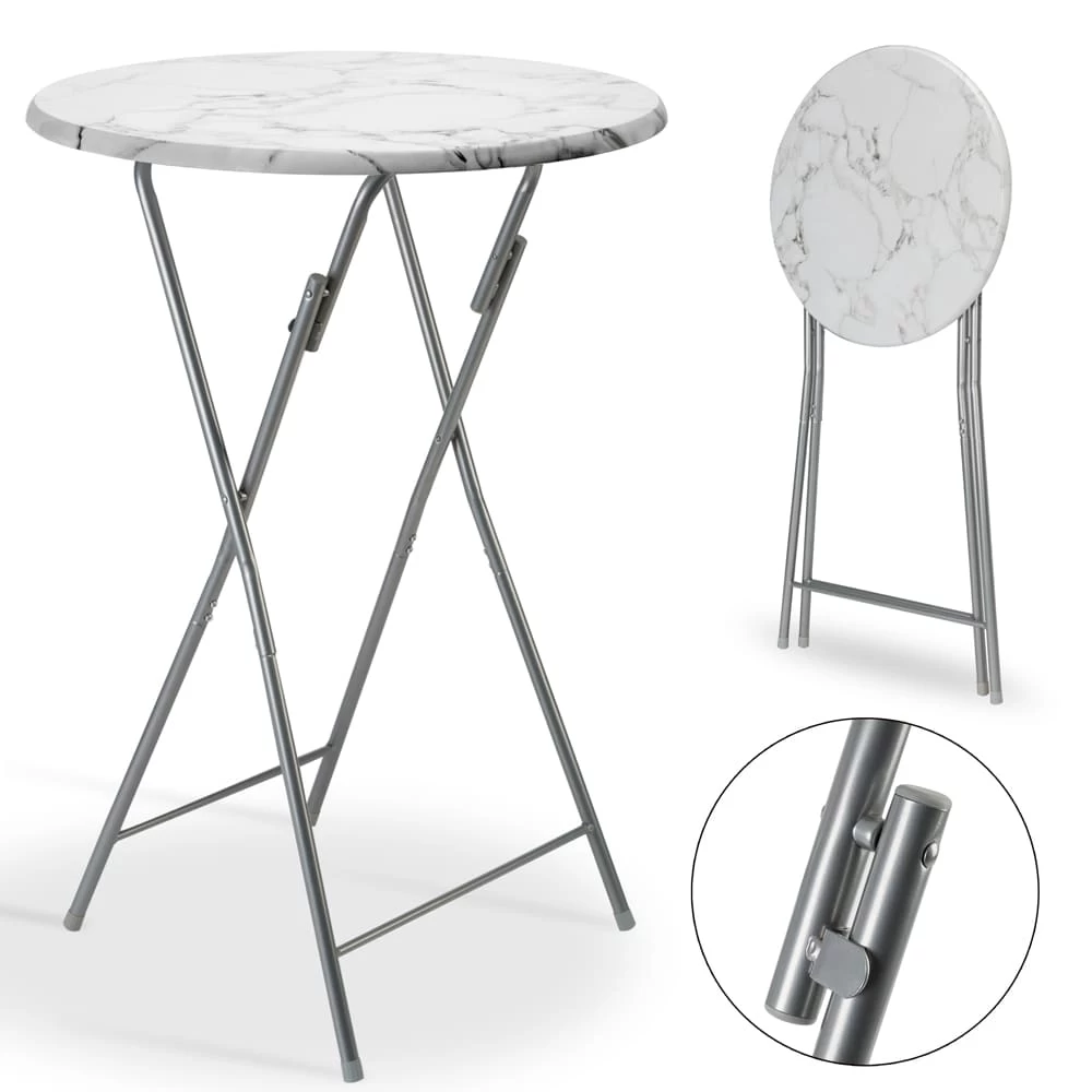 Stehtisch Weiß Marmoroptik Ø60cm Klappbar 6 Stehtisch Weiß Marmoroptik Ø60cm Klappbar – Bild 4