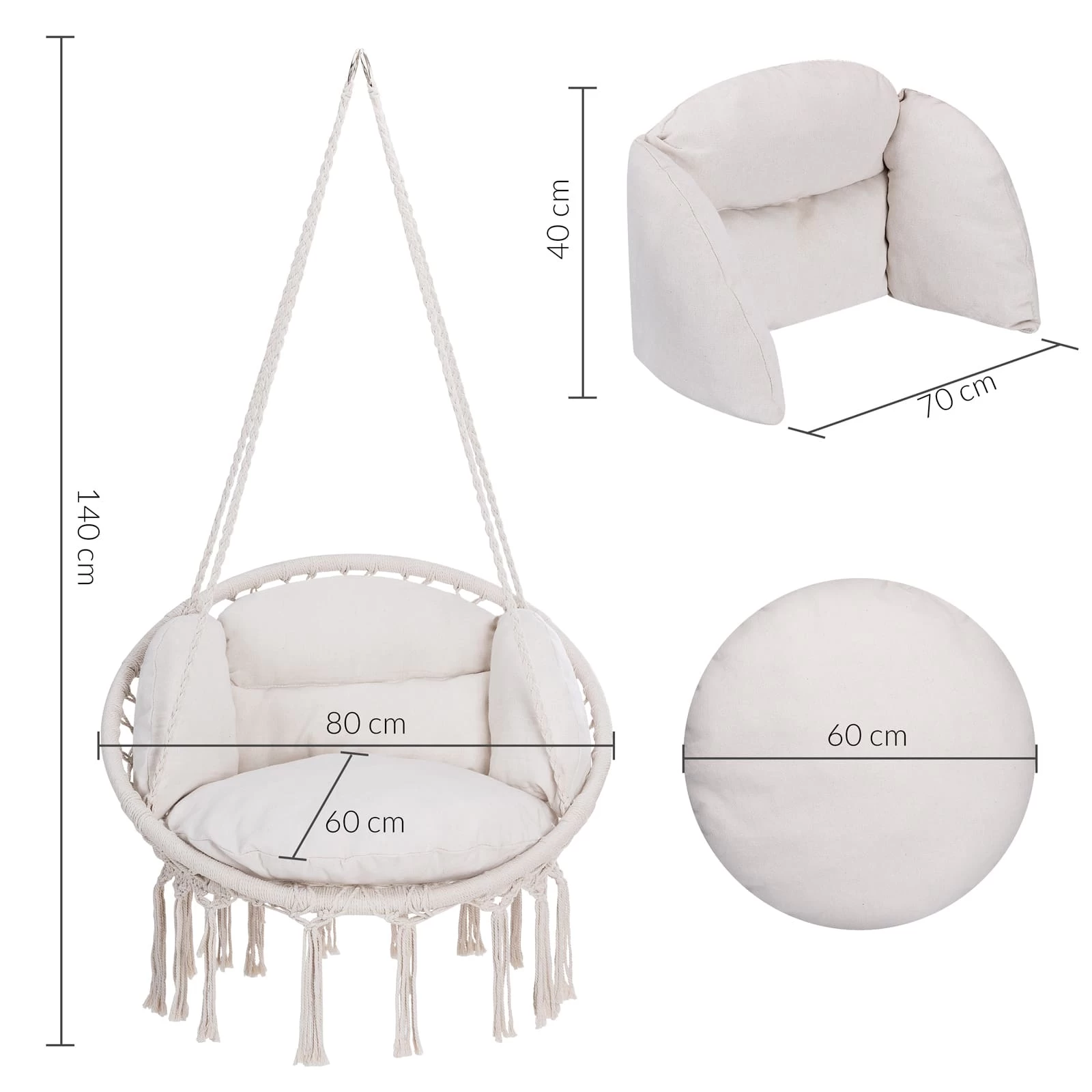 Hängesessel Creme 80x60x140cm 9 Hängesessel Creme 80x60x140cm – Bild 7