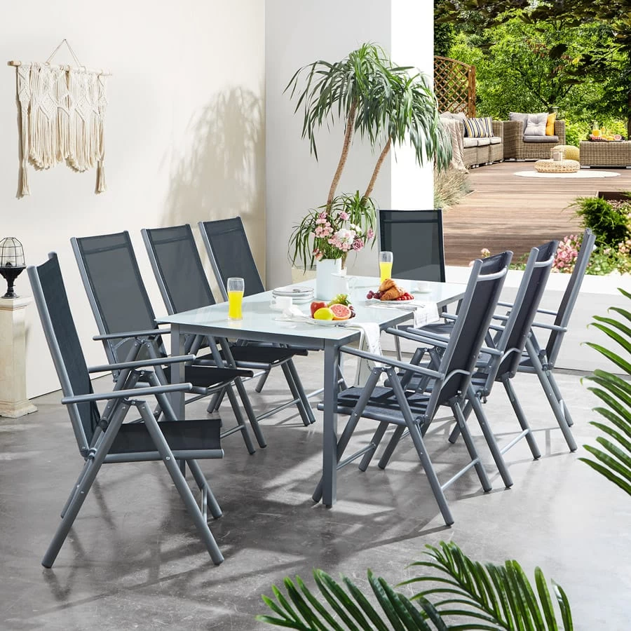 Garten-Sitzgruppe Bern 9-tlg. Silber Alu Milchglas 4 Garten-Sitzgruppe Bern 9-tlg. Silber Alu Milchglas – Bild 2