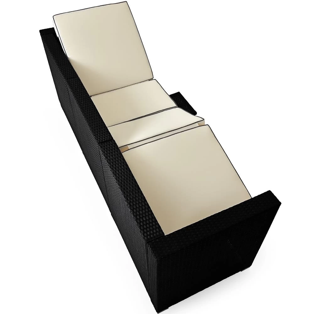 Polyrattan-Bank Schwarz/Creme 230x70x70cm Verstellbar 5 Polyrattan-Bank Schwarz/Creme 230x70x70cm Verstellbar – Bild 3