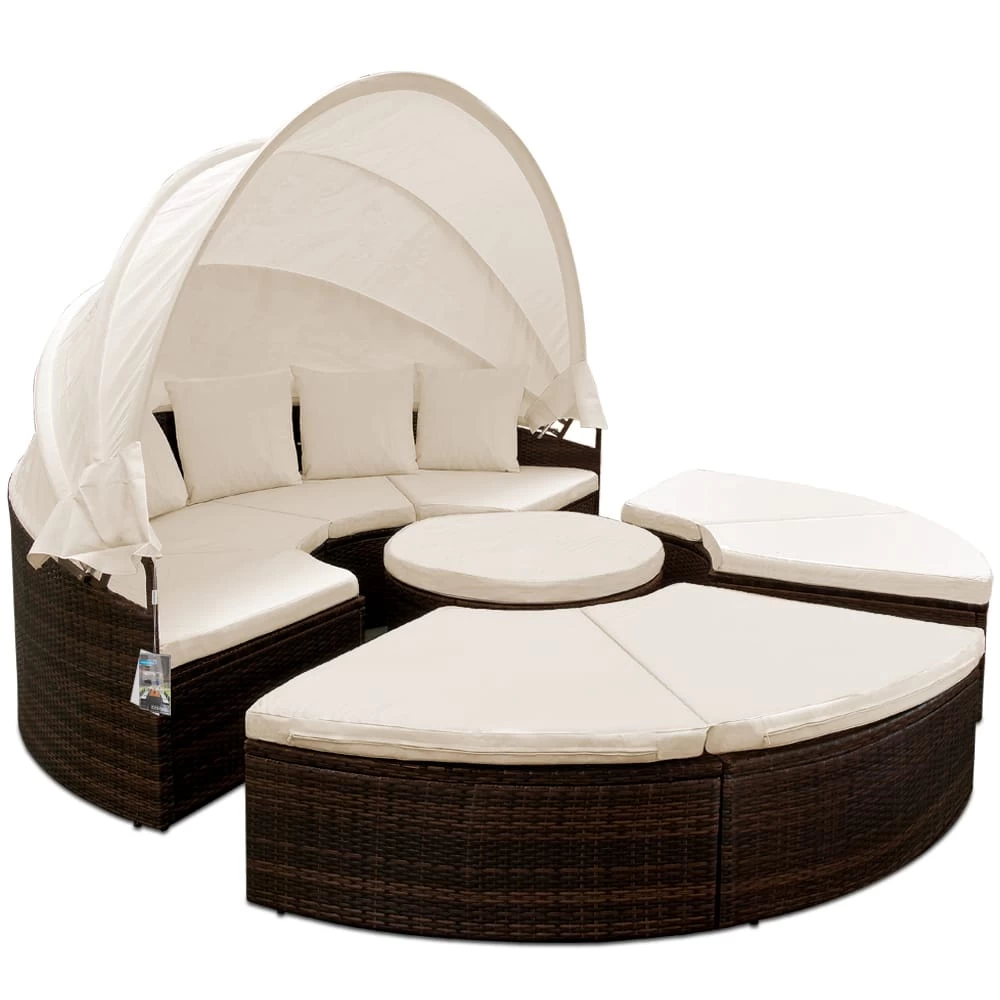 Polyrattan Sonneninsel Braun/Creme Ø230cm 3 Polyrattan Sonneninsel Braun/Creme Ø230cm