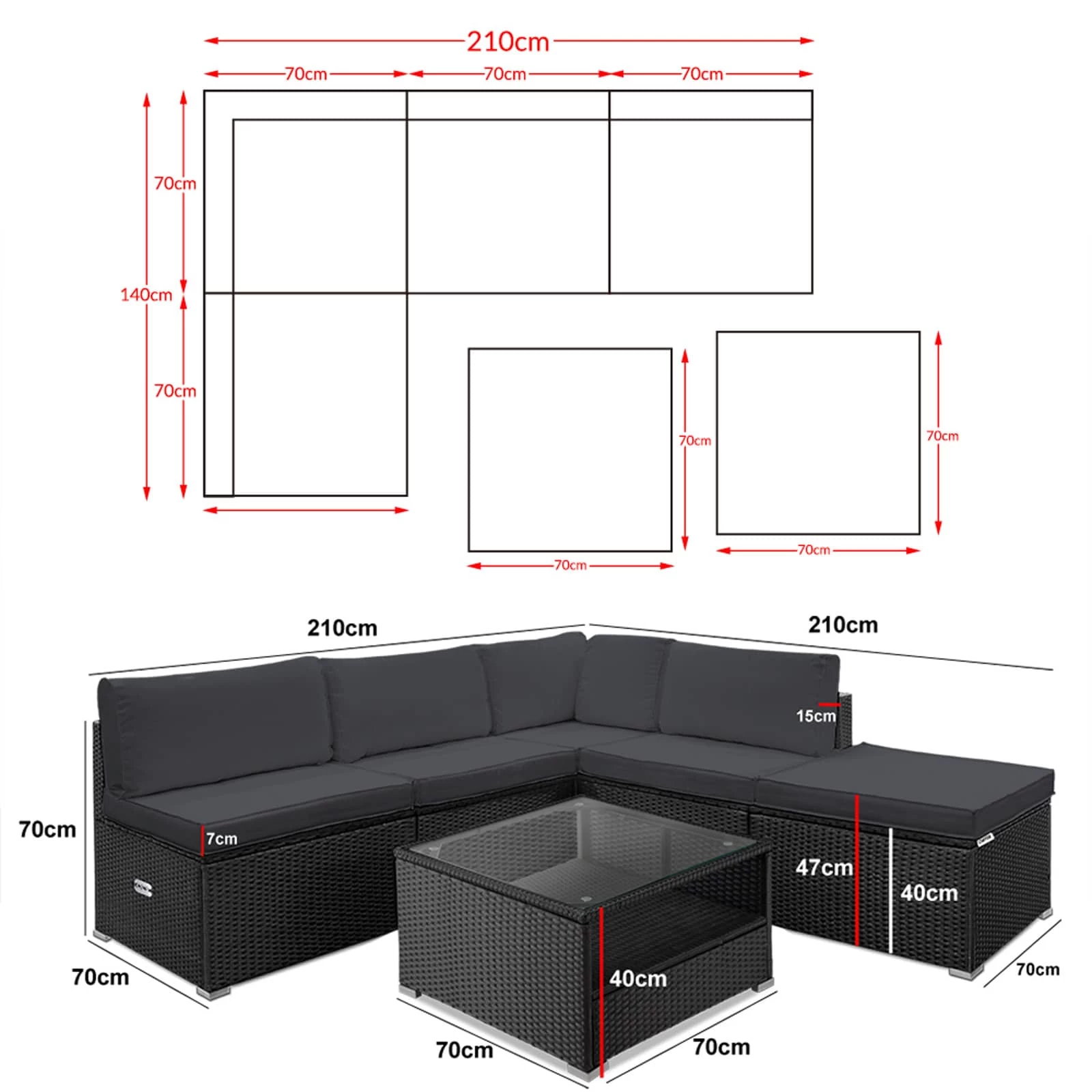 Polyrattan Ecklounge Schwarz/Anthrazit Dicke Rückenpolster 9 Polyrattan Ecklounge Schwarz/Anthrazit Dicke Rückenpolster – Bild 7