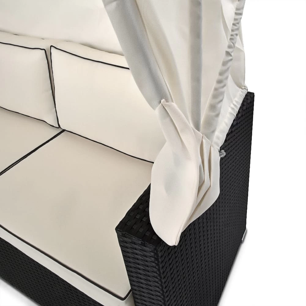 Polyrattan-Bank Schwarz/Creme 210x70x70cm + Sonnendach 4 Polyrattan-Bank Schwarz/Creme 210x70x70cm + Sonnendach – Bild 2