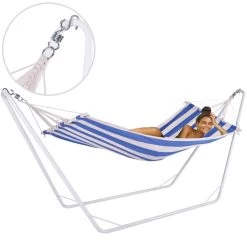 Hängematte Mit Metallgestell Creme/Blau 200x80cm -Gartenmöbel Und Dekoration Geschäft a85d9d49b9b0e7e4872a795e1fdda9cc a de 102377g 1 1